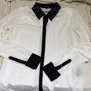 Rock & Republic White Blouse with Black Studded Accents